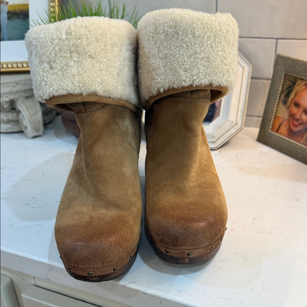 UGG Tan Shearling Clogs - Picture 3 of 6